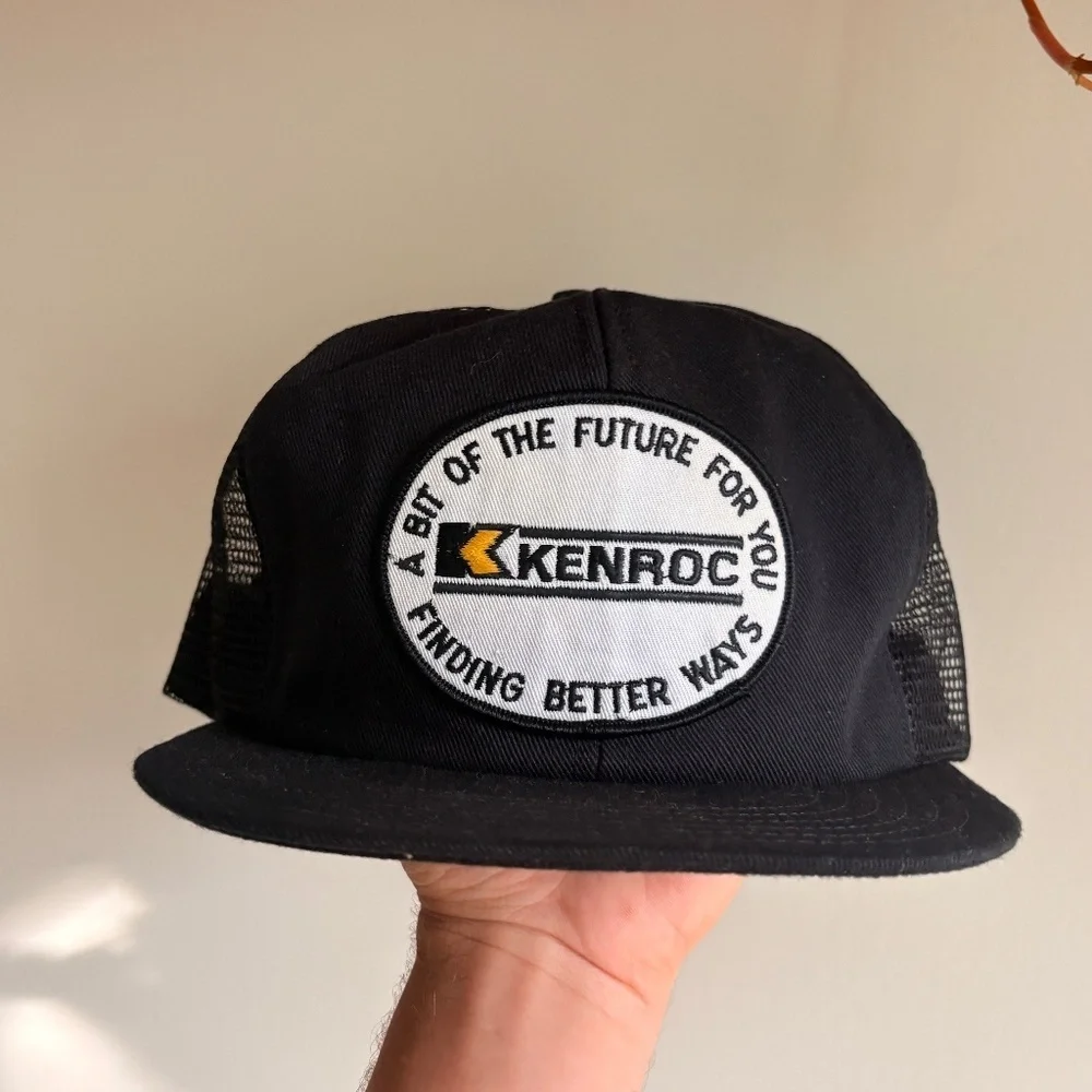 Vintage KENROC trucker hat PATCH mesh Black made in canada victory caps - Picture 1 of 8